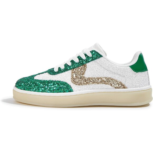 Lucky Step Women Green Sparkly Bling Shiny Dressy Bedazzled Bridal Sneakers - Picture 1 of 9